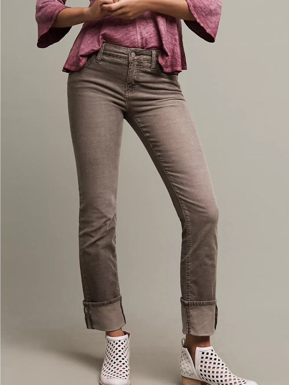 Pilcro Parallel Mid-Rise Cuffed Corduroy Pants Gray Size 31